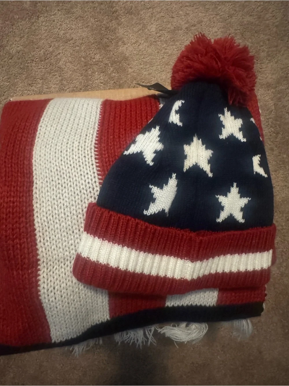 American Stars Knit Bernie and scarf- Red, White & Blue